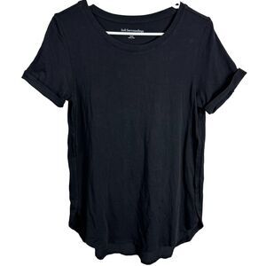 Soft Surroundings Women Solid Black Pima Cotton Blend Short Sleeve Tee Shirt‎ S